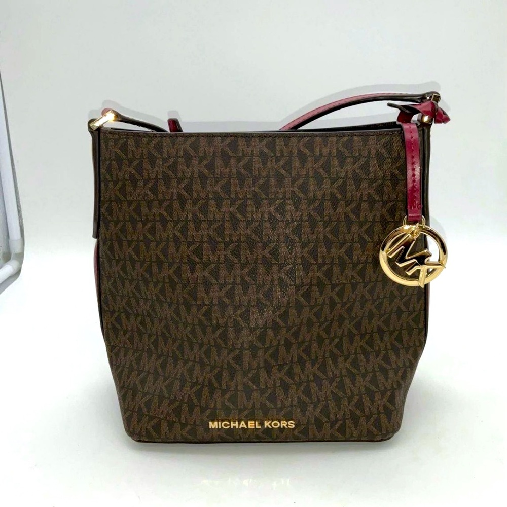Michael Kors Brown and Red Shoulder Bag with Gold Charm